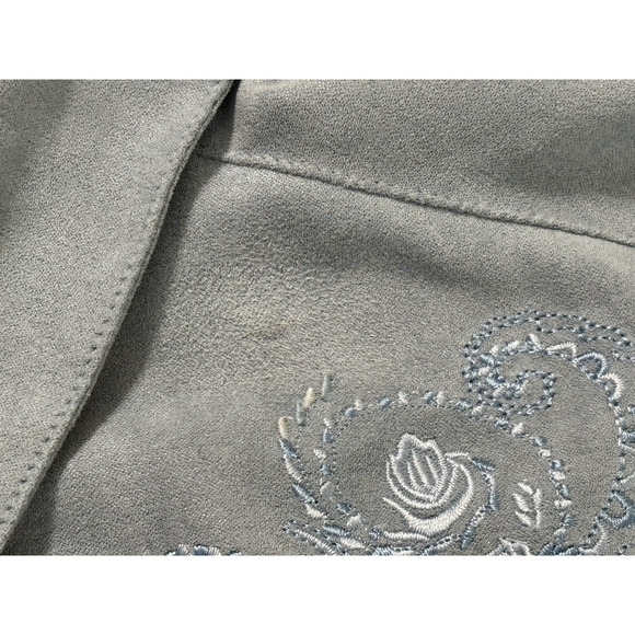 Rod's Womens Large Western Pearl Snap Shirt FLORAL Blue Microsuede Faux Suede LS - Picture 12 of 12